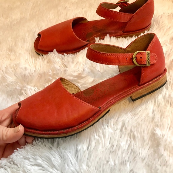 Bogs Shoes - Bogs Red Leather Peep Toe Mary Jane Shoes 7